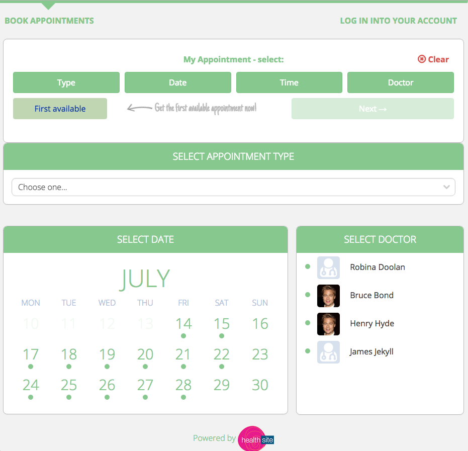 Healthsite medical online appointments demo